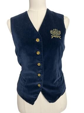 Vintage Joan Leslie Suit Vest Petite M Blue Velvet Academia Twee Preppy Crest